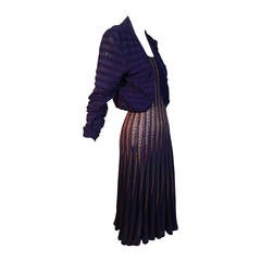 Vintage 1970s Missoni Purple Striped Boucle Knit Dress and Jacket Ensemble