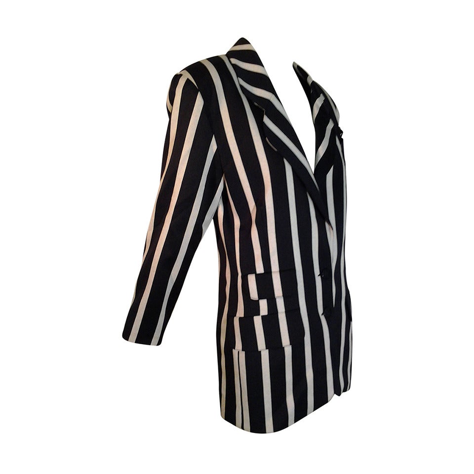 1980s Karl Lagerfeld Awning Stripe Jacket in Wool and Cotton
