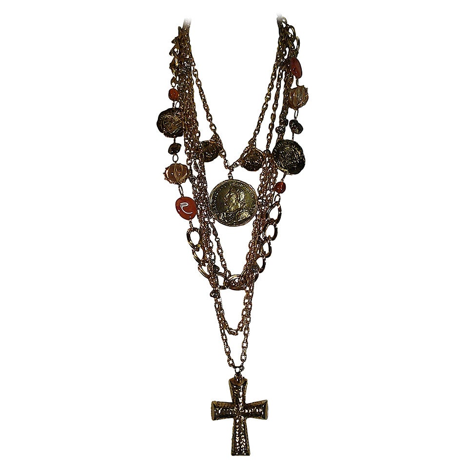 1960s Les Bernard Massive Coin, Cross and Chain Necklace