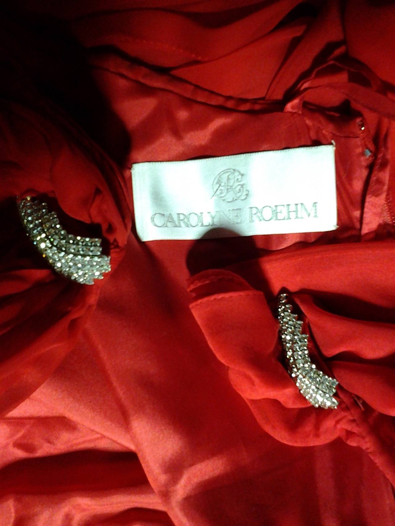 1980s Carolyne Roehm Vivid Red Silk Chiffon One-Shoulder Goddess Gown 4