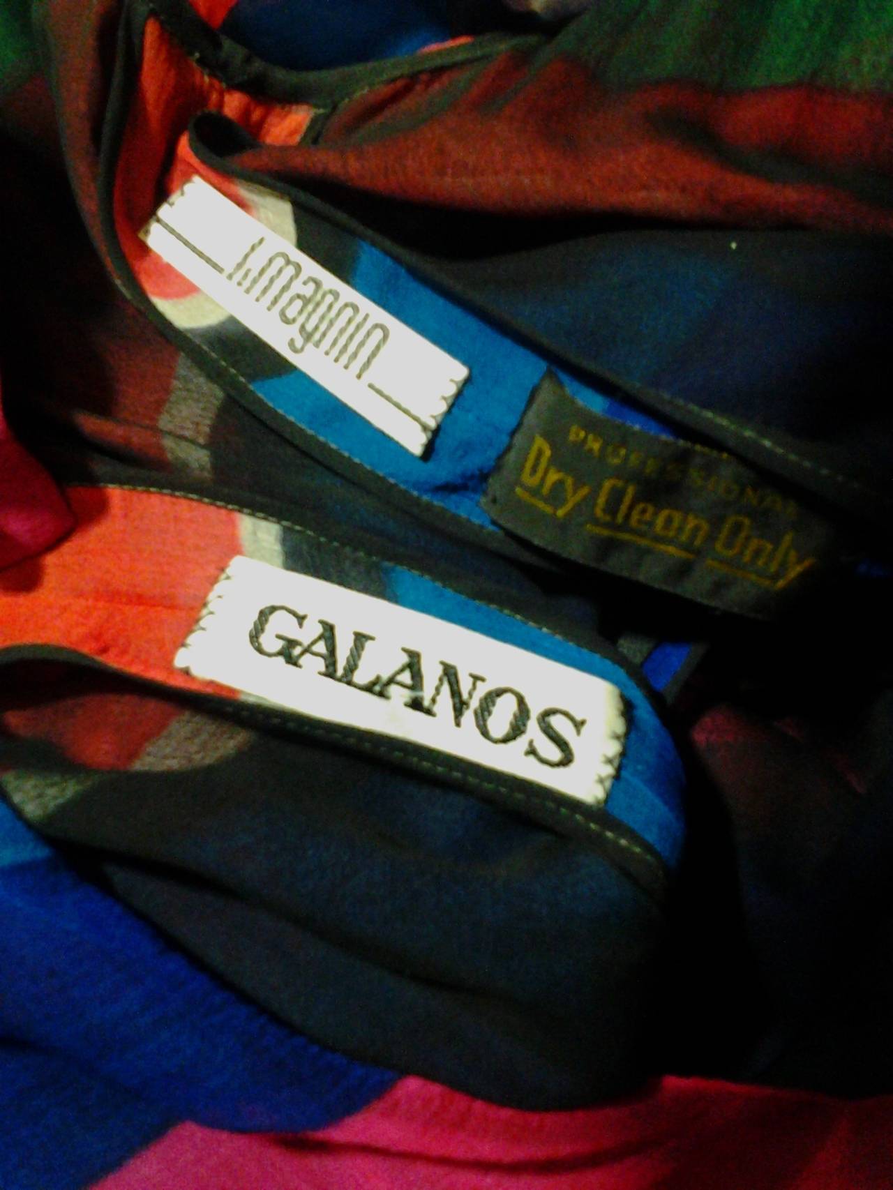Women's 1980s James Galanos Colorful Striped Silk Chiffon Blouson-Back Dress