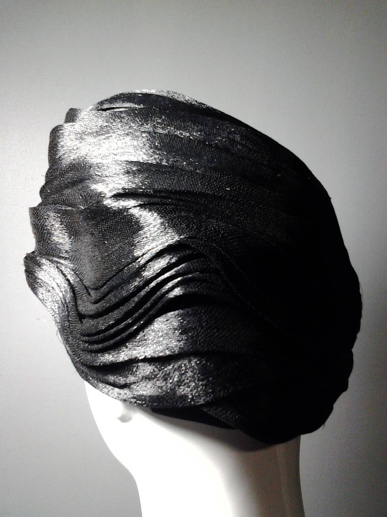 1960s Dior Black Laquered Straw Turban with Beading 2
