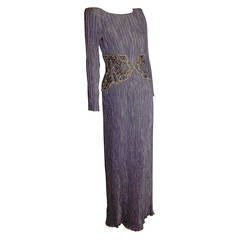 1980s Mary McFadden Lilac Pleated Silk Gown w/ Beaded Detail 8