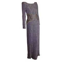 1980s Mary McFadden Lilac Pleated Silk Gown w/ Beaded Detail