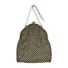 1920s Deco Rhinestone Mesh and Silver Evening Bag