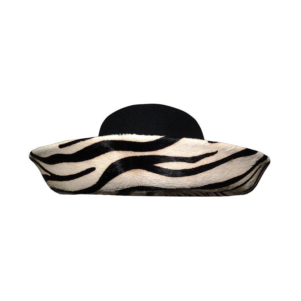 1960s Frank Olive Zebra Skin Curved Brimmed Hat