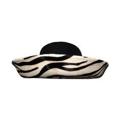 Vintage 1960s Frank Olive Zebra Skin Curved Brimmed Hat