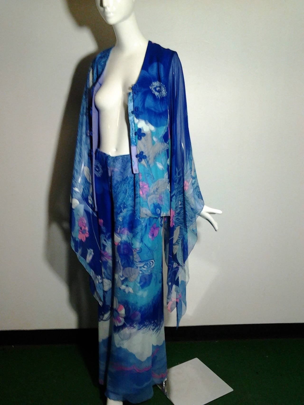 Blue 1966-69 Hanae Mori Couture Pant Ensemble