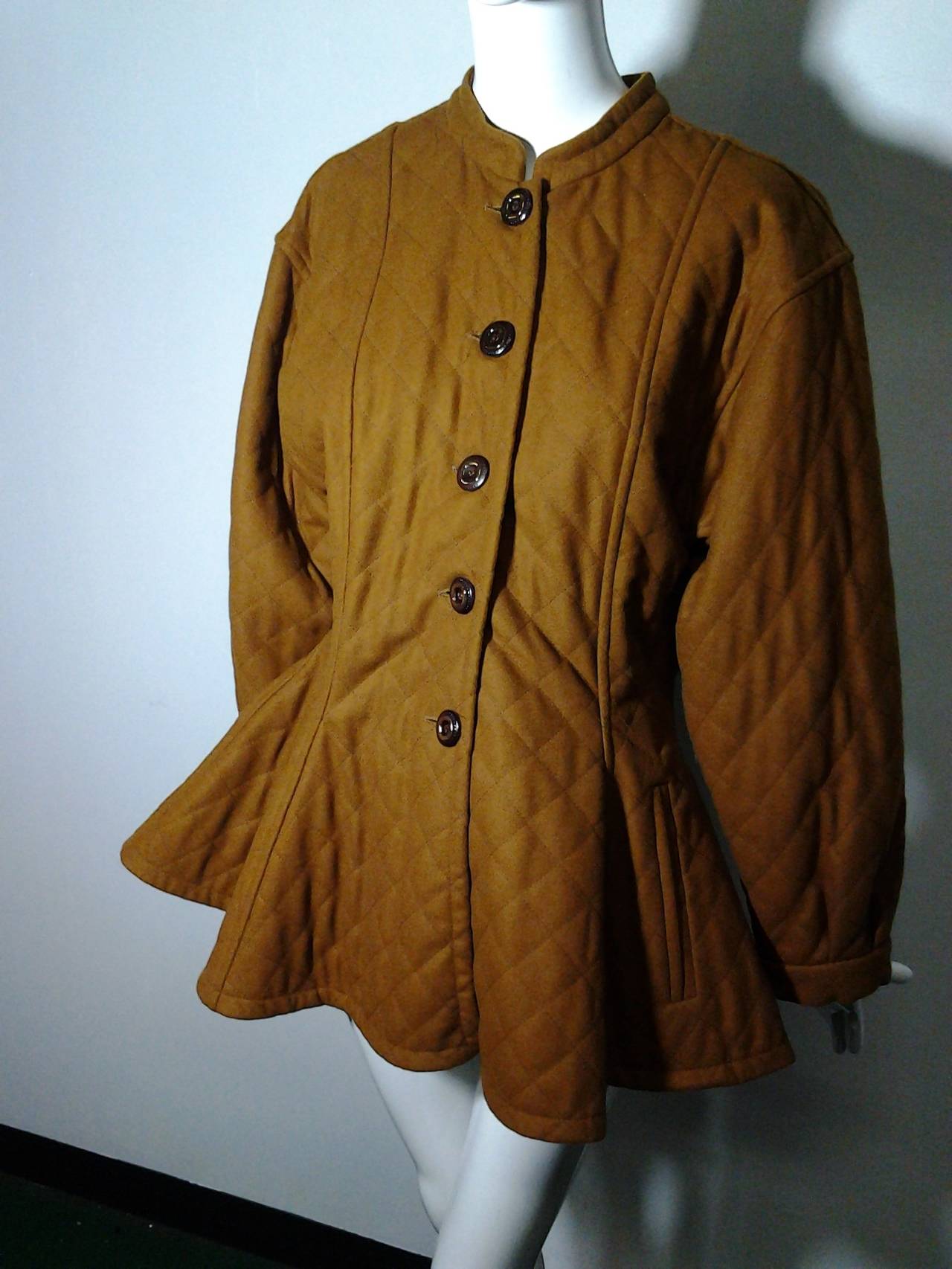 Brown 1980s Yves Saint Laurent Quilted Wool Moroccan Style Coat