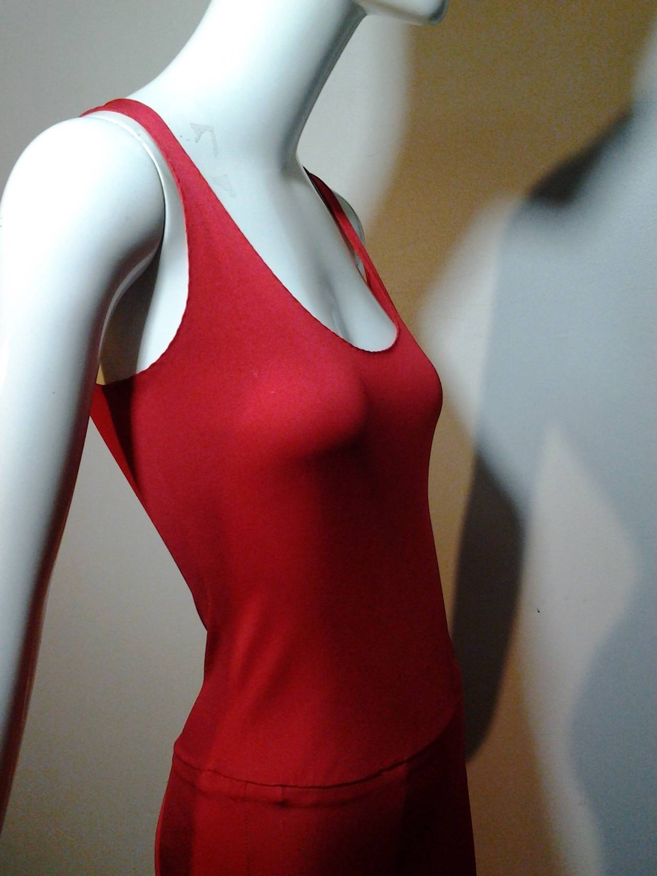 1970s Stephen Burrows Red Matte Rayon Jersey Tank Cut Disco Dress In Excellent Condition In Gresham, OR