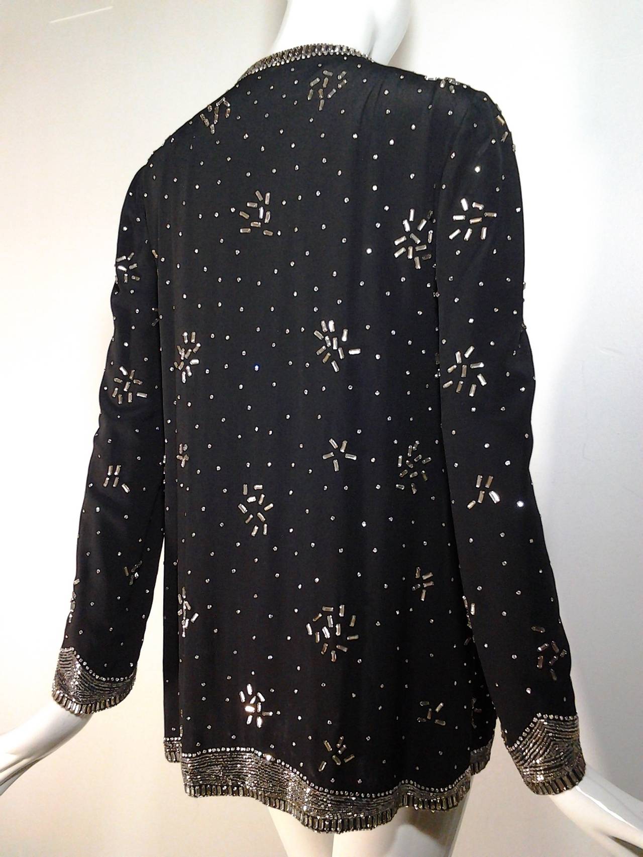 Black 1960s Pauline Trigere Rhinestone Studded Evening Jacket