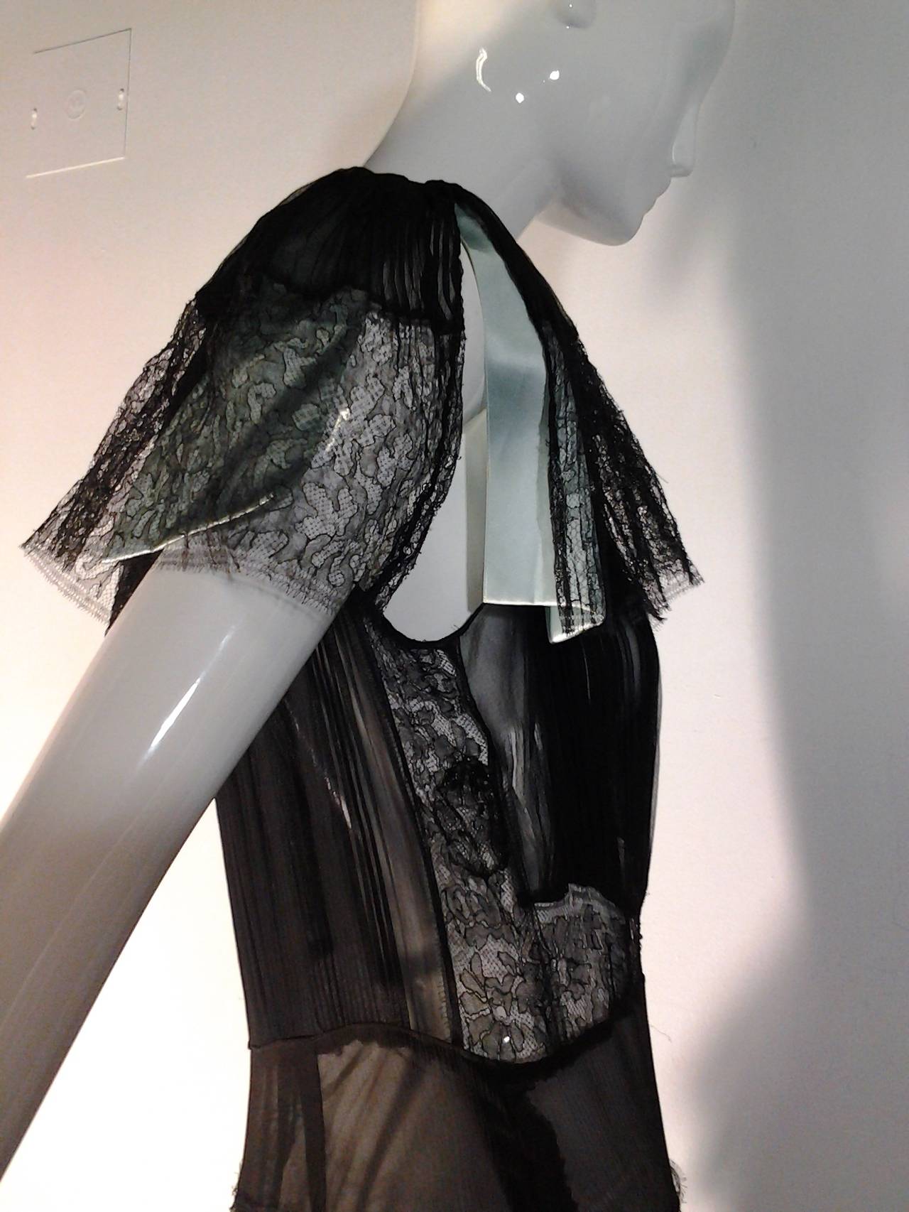 1930s Couture Bias-Cut Midnight Lace, Silk Chiffon Gown w/ Peplum 1