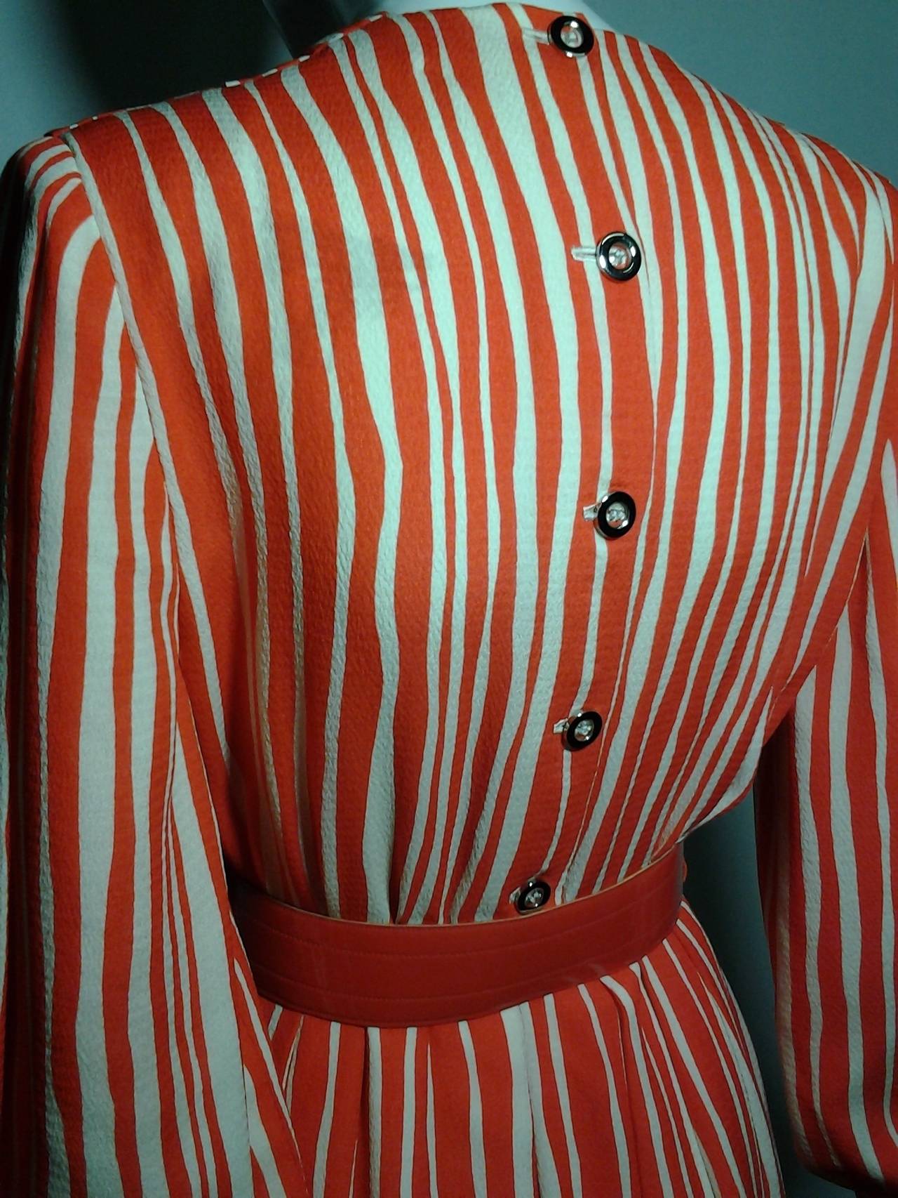 Women's 1980s James Galanos Orange Chalk Stripe Plunging V-Neck Wrap Dress
