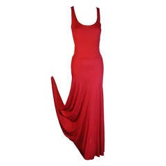 1970s Stephen Burrows Red Matte Rayon Jersey Tank Cut Disco Dress 7