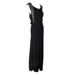1930s Black French Bias Evening Gown with Heavily Beaded Panels and Train
