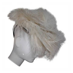 1940s Barbara Charles  White Egret Feather Tilt Hat w/ Back Loop