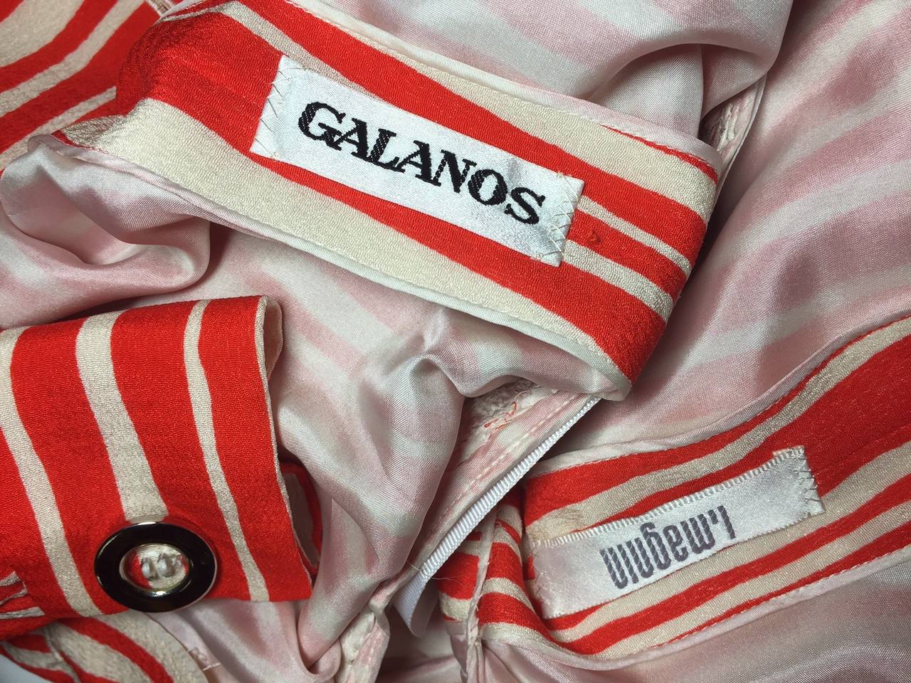 1980s James Galanos Orange Chalk Stripe Plunging V-Neck Wrap Dress 2