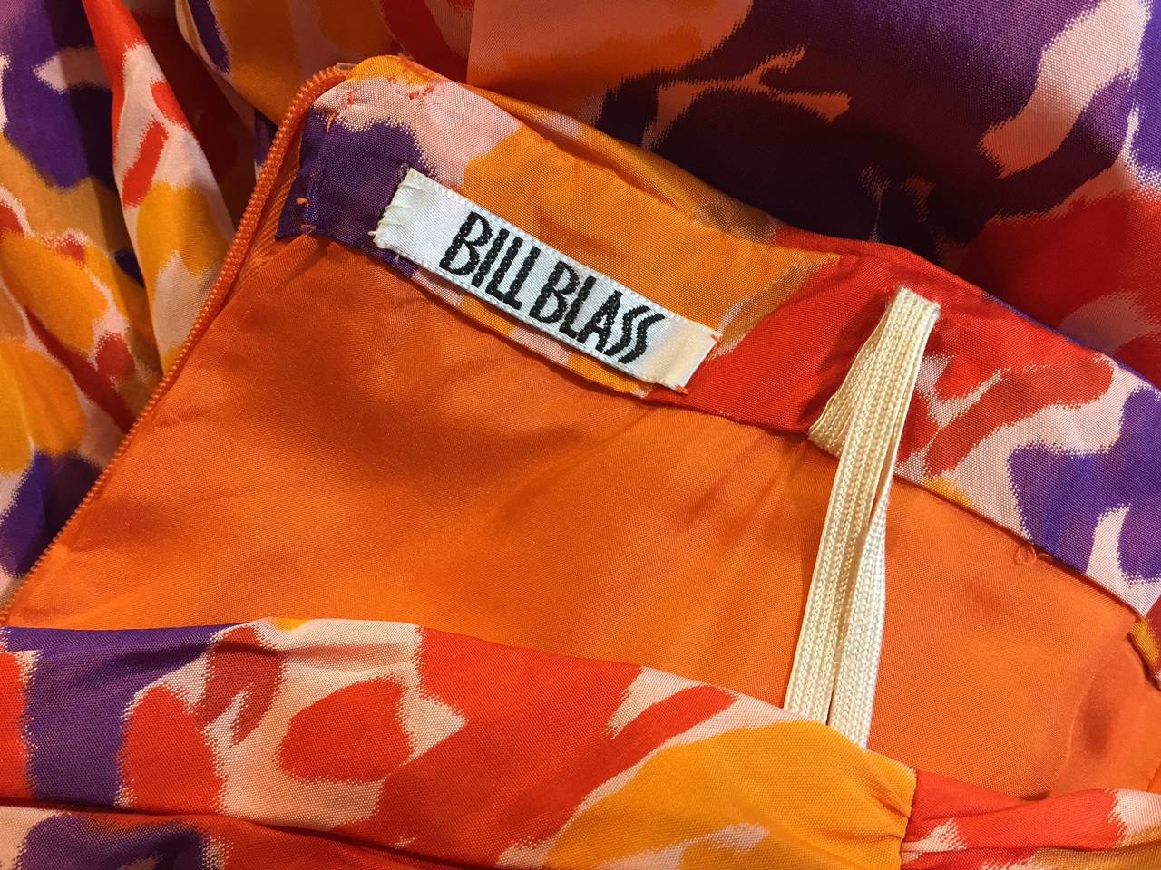 1980s Bill Blass Silk Floral Print Strapless Pouf Dress 1