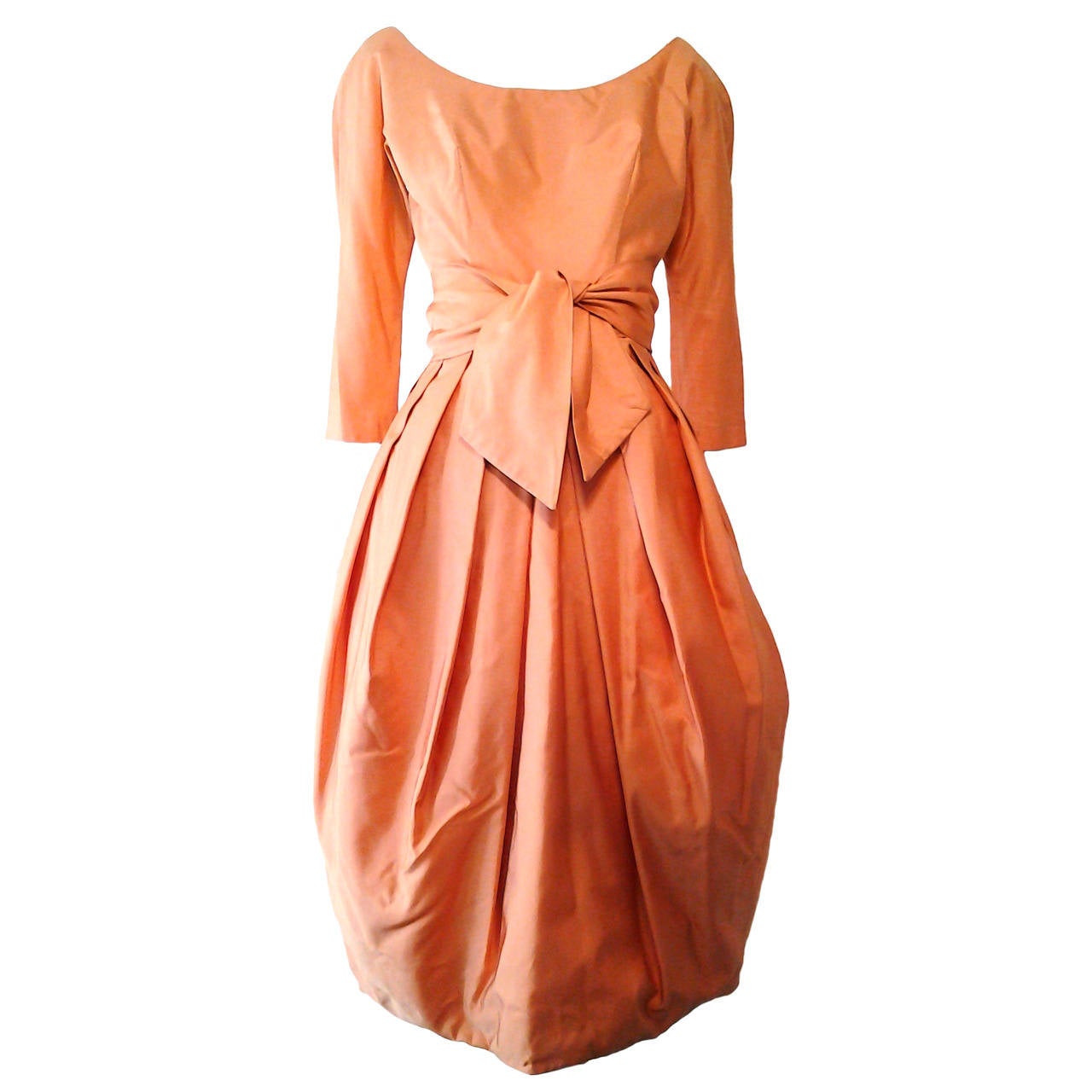 1950s Suzy Perette Apricot Silk Taffeta Bubble Hem Cocktail Dress