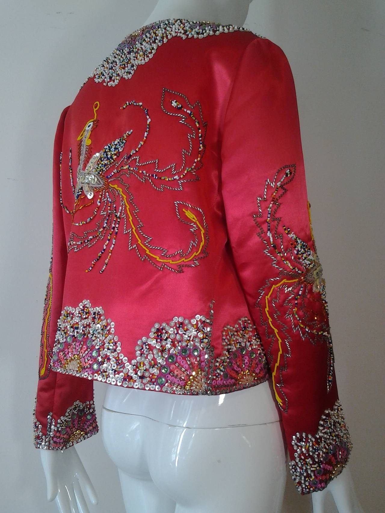 1960s Hong Kong Beaded and Sequined Phoenix Bird Silk Satin Jacket at 1stDibs hong kong jacket