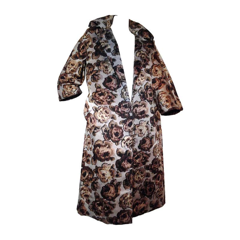 1950s Bonwit Teller Silk Floral Faille Evening Coat For Sale at 1stDibs