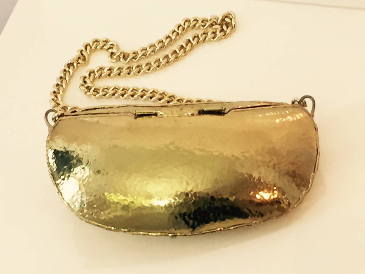 Women's or Men's 1970s Solid Hammered Brass Evening Bag