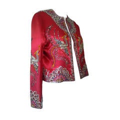 Vintage 1960s Hong Kong Beaded and Sequined Phoenix Bird Silk Satin Jacket