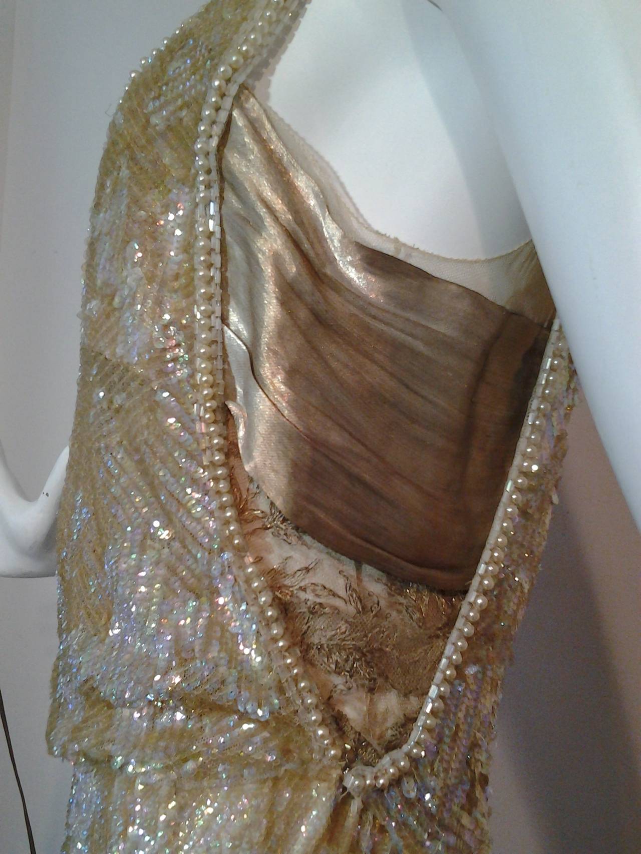 1920s Incredible French Sequined Evening Gown w/ Train Imported by Harry Angelo 2