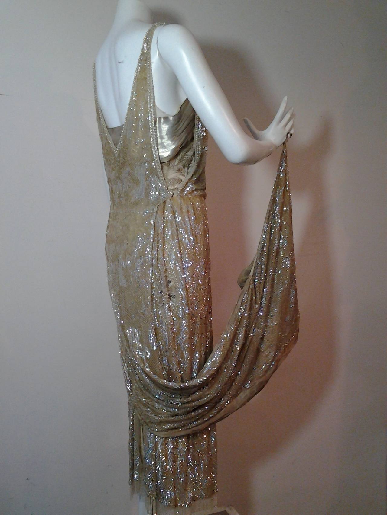 Women's 1920s Incredible French Sequined Evening Gown w/ Train Imported by Harry Angelo