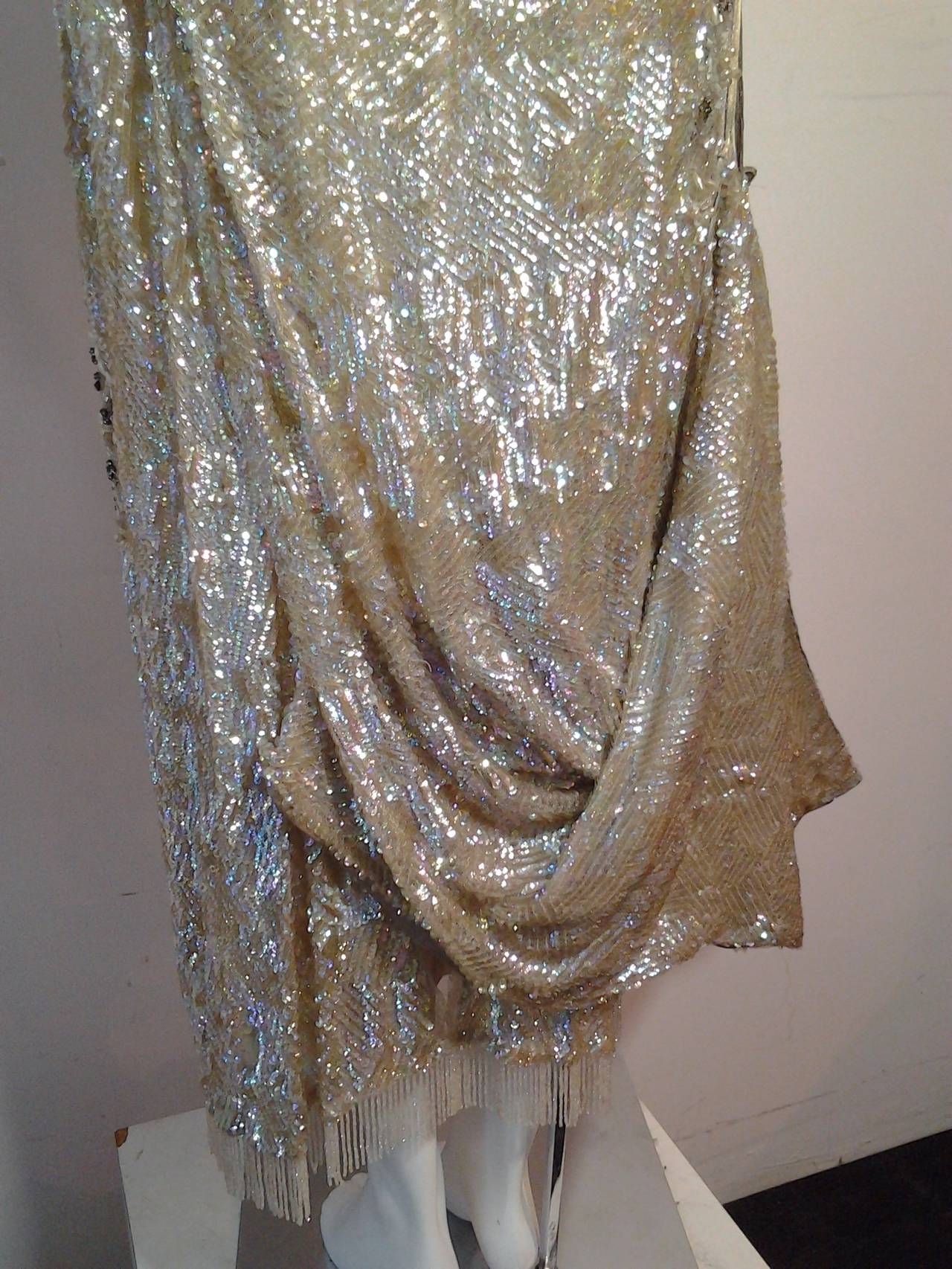 1920s Incredible French Sequined Evening Gown w/ Train Imported by Harry Angelo 3
