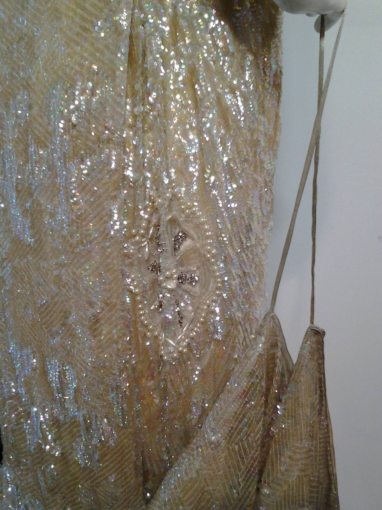 1920s Incredible French Sequined Evening Gown w/ Train Imported by Harry Angelo 1