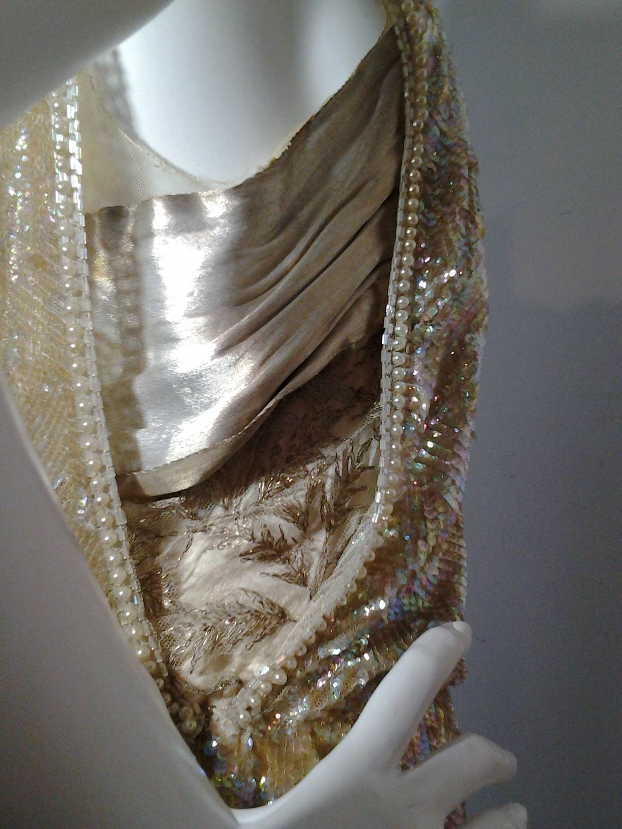 1920s Incredible French Sequined Evening Gown w/ Train Imported by Harry Angelo In Excellent Condition In Gresham, OR