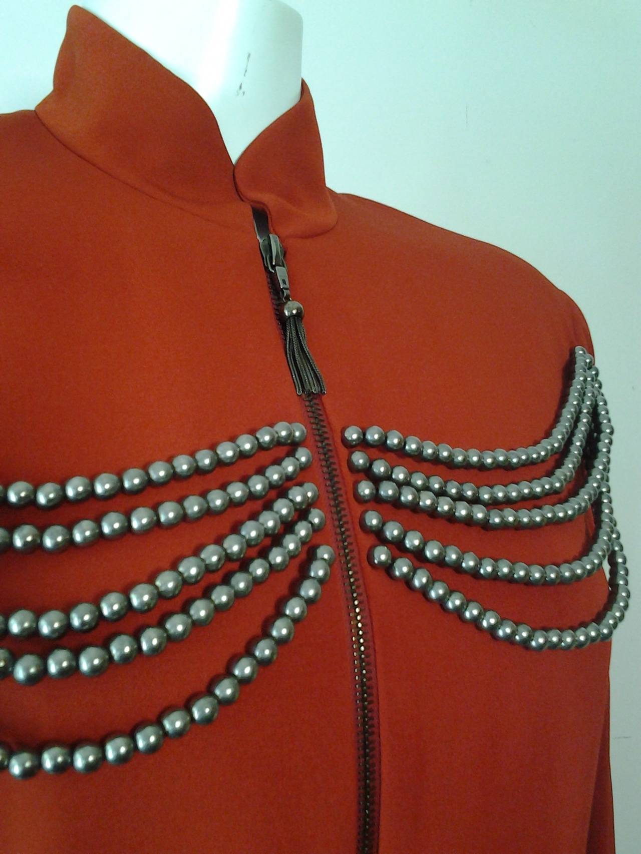 1990s Rifat Ozbek Military Inspired Jacket w/ Copper Beaded Festoon 2