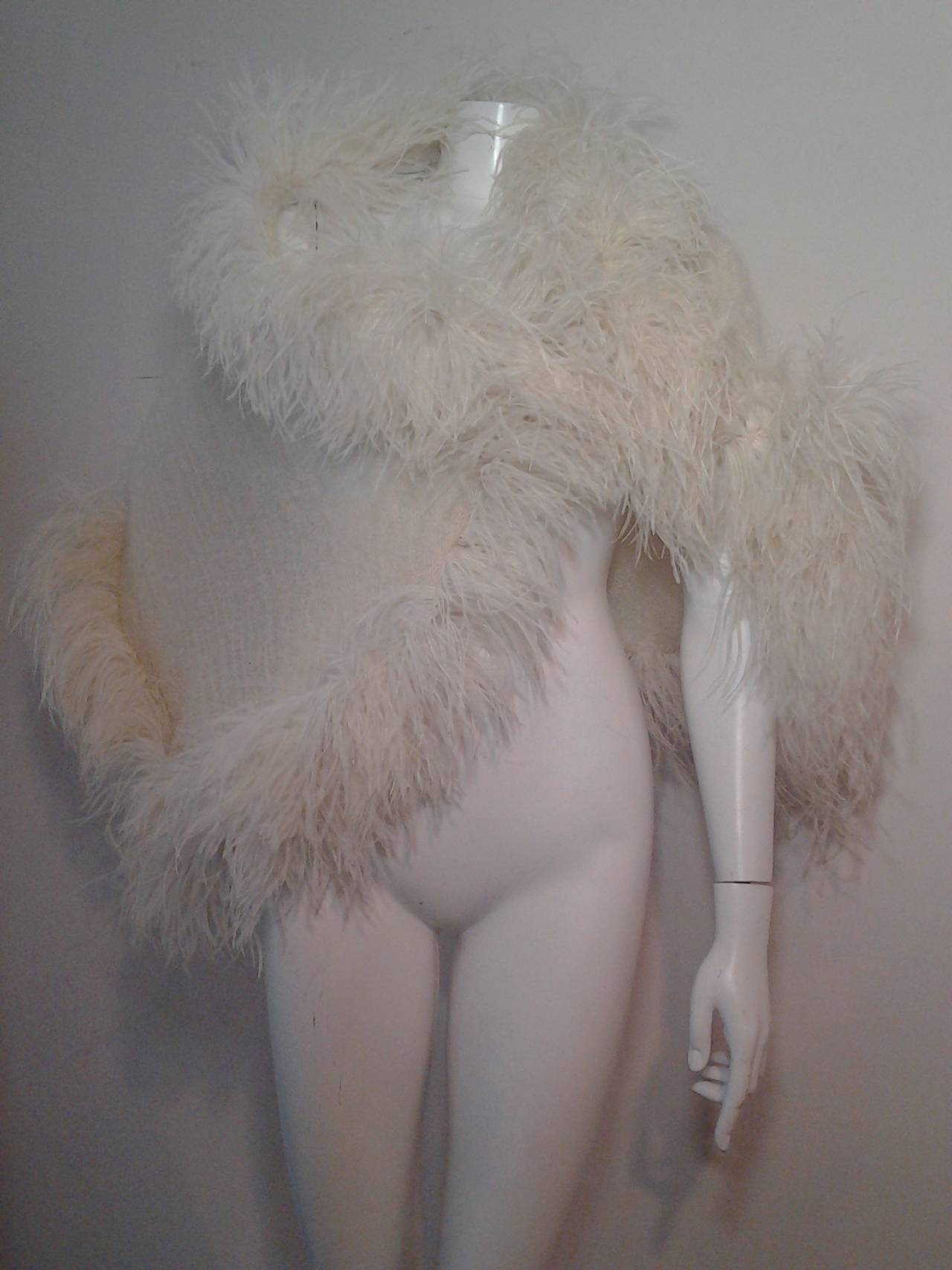 1980s Mohair Boucle Wrap Trimmed in Ostrich Feathers 1