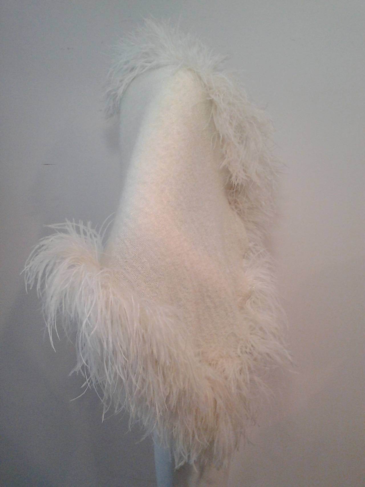 Women's or Men's 1980s Mohair Boucle Wrap Trimmed in Ostrich Feathers