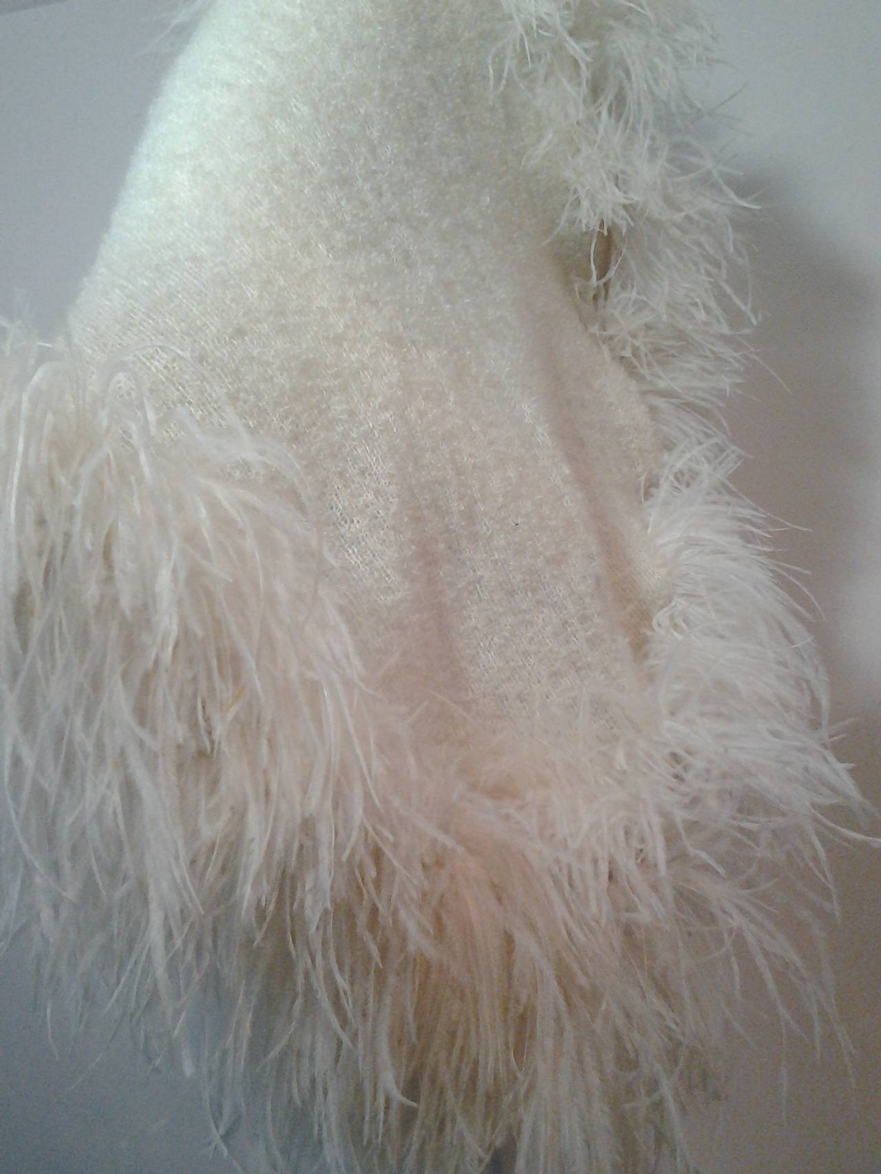 1980s Mohair Boucle Wrap Trimmed in Ostrich Feathers In Excellent Condition In Gresham, OR