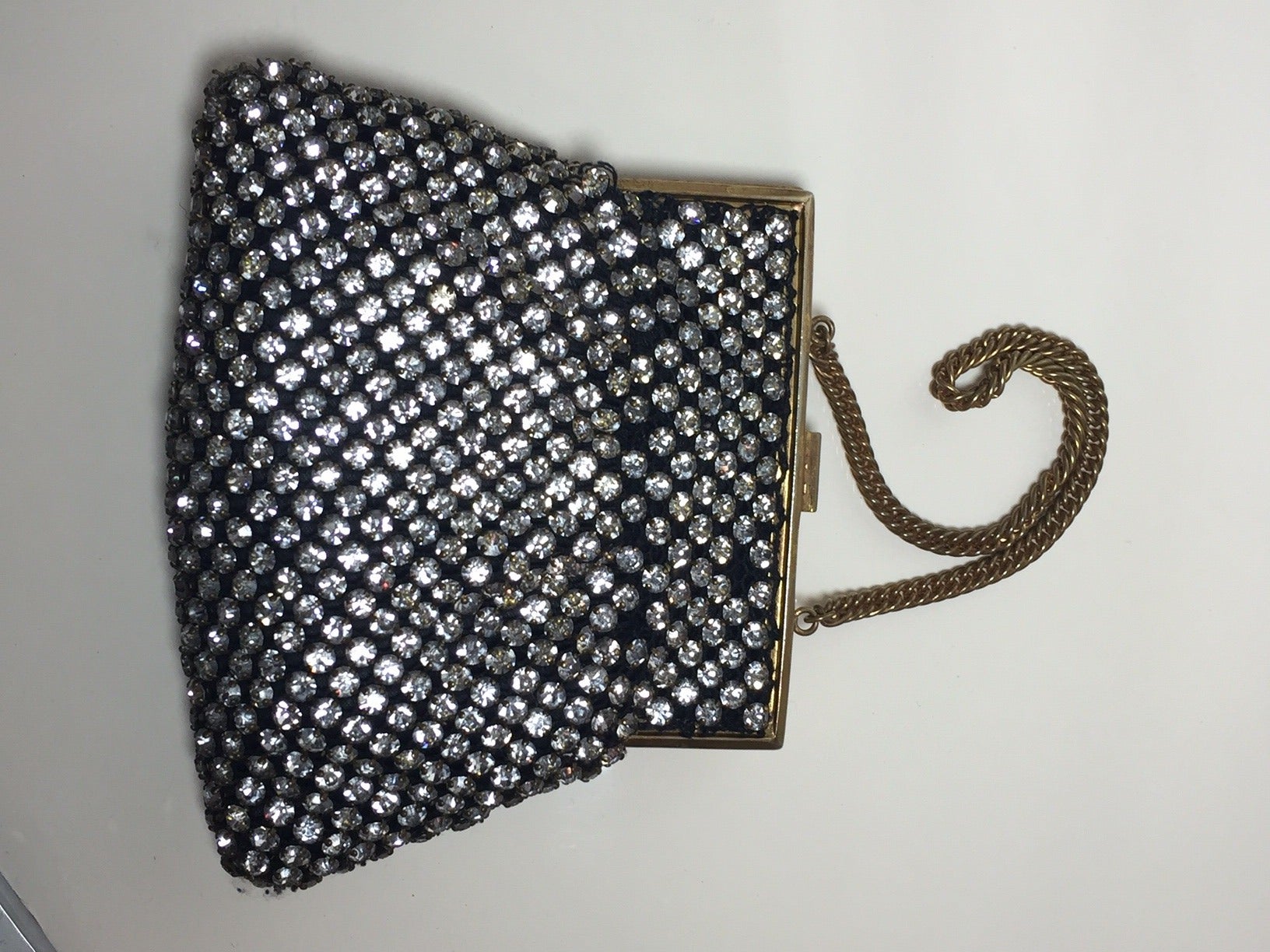 1930s Art Deco Black Mesh and Rhinestone Evening Bag In Excellent Condition In Gresham, OR