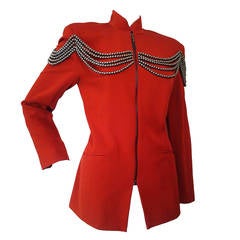 Vintage 1990s Rifat Ozbek Military Inspired Jacket w/ Copper Beaded Festoon