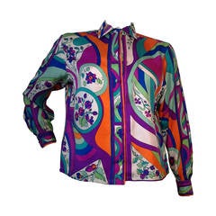 1960s Emilio Pucci Silk Floral and Psychedelic Print Blouse
