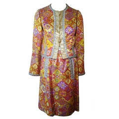 1960s Fern Violette Lame Floral Brocade Cocktail Suit w/ Metallic Trim 6