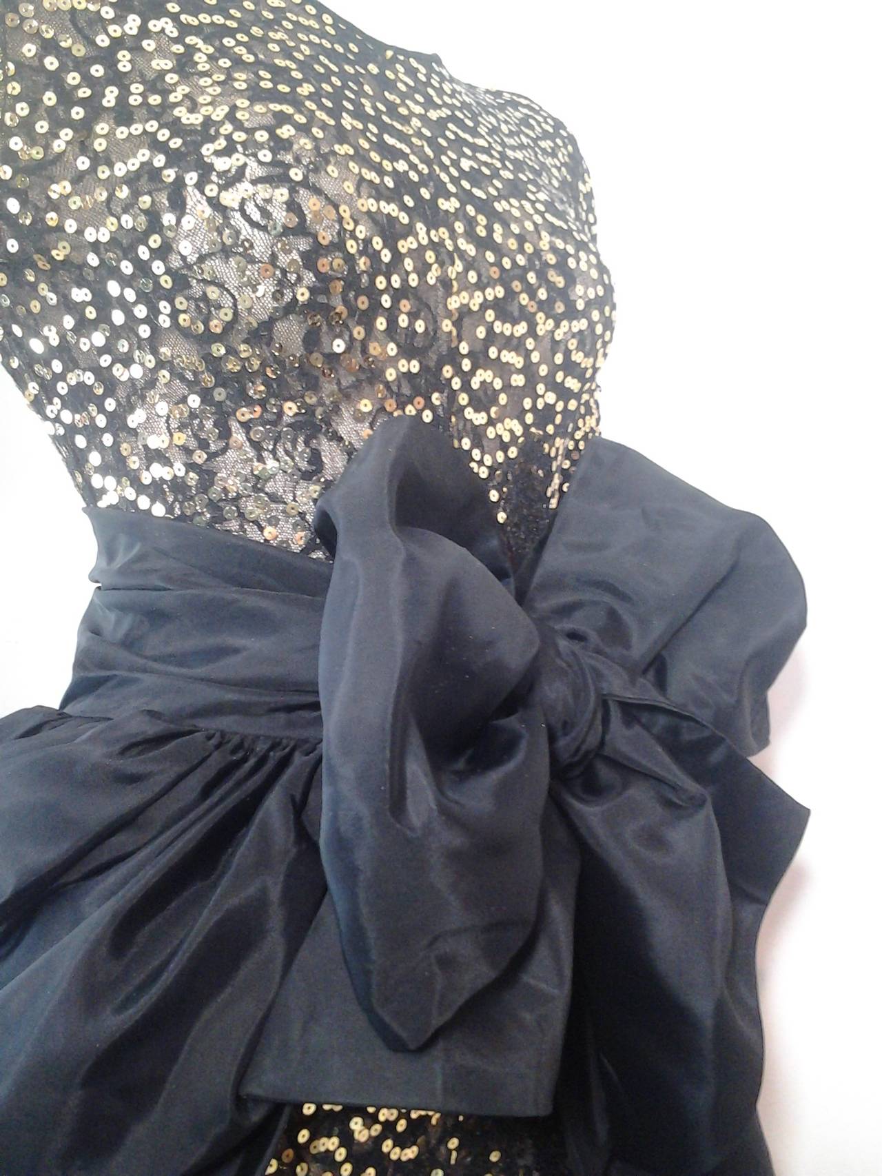 1980s Lillie Rubin Sequined Lace BodySuit w/ Taffeta Wrap Skirt at 1stdibs