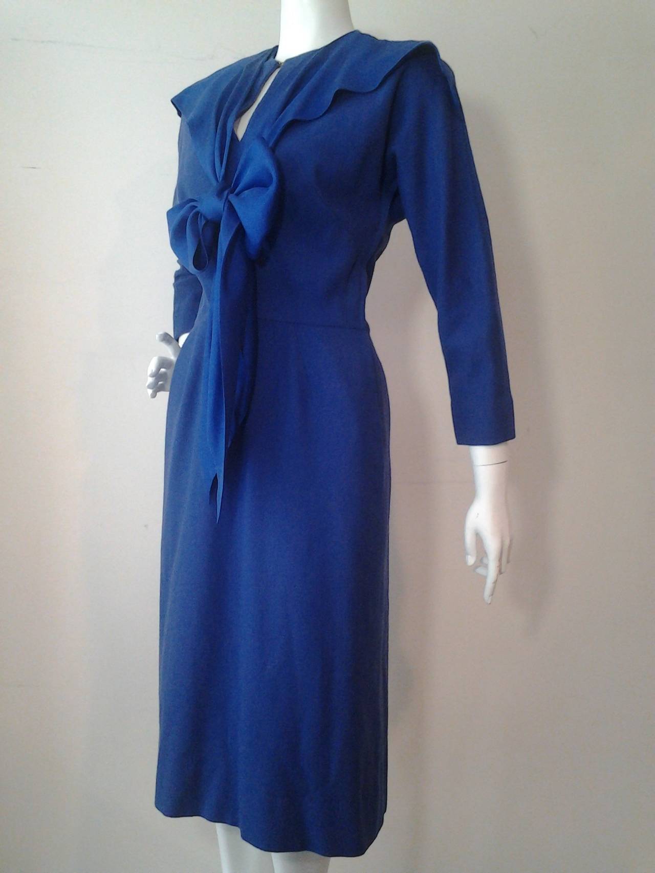 A fabulous 1940s Claire McCardell cobalt blue wool 