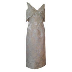 1960s Gold and Cream Brocade Gown with Floating Jeweled Bodice Panel