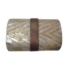 1970s Mica Inlay Clutch in Chevron Pattern w/ Brass Snap Band Closure