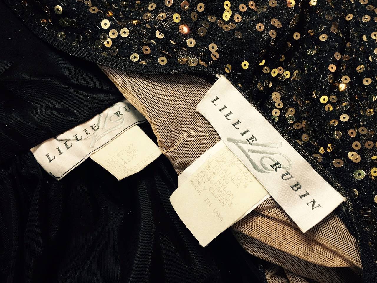 1980s Lillie Rubin Sequined Lace BodySuit w/ Taffeta Wrap Skirt 2