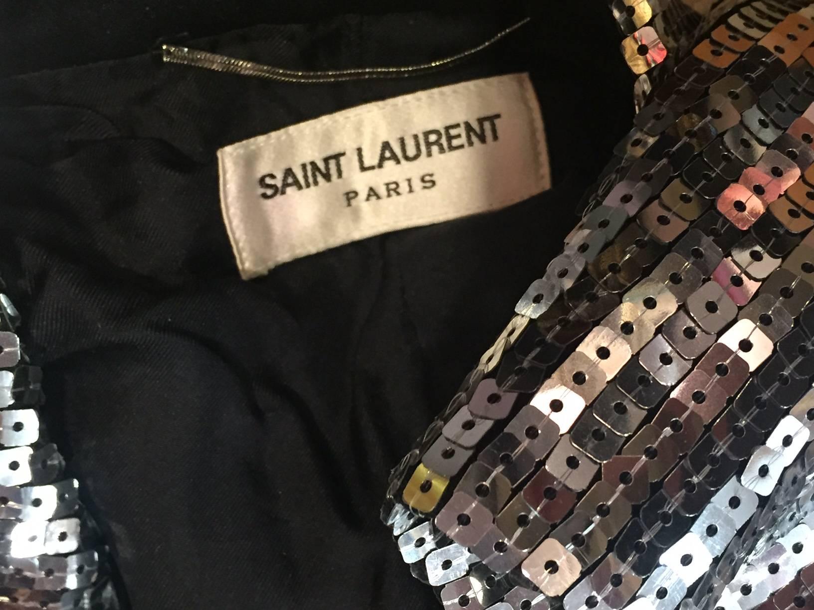 Women's or Men's Saint Laurent Silver Sequin Men's Tuxedo Jacket w/ Satin Lapels