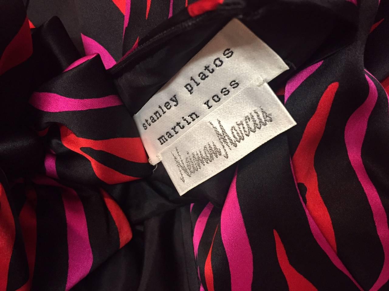 Women's 1980s Stanley Platos - Martin Ross Red Fuchsia and Black Zebra Silk Satin Dress For Sale