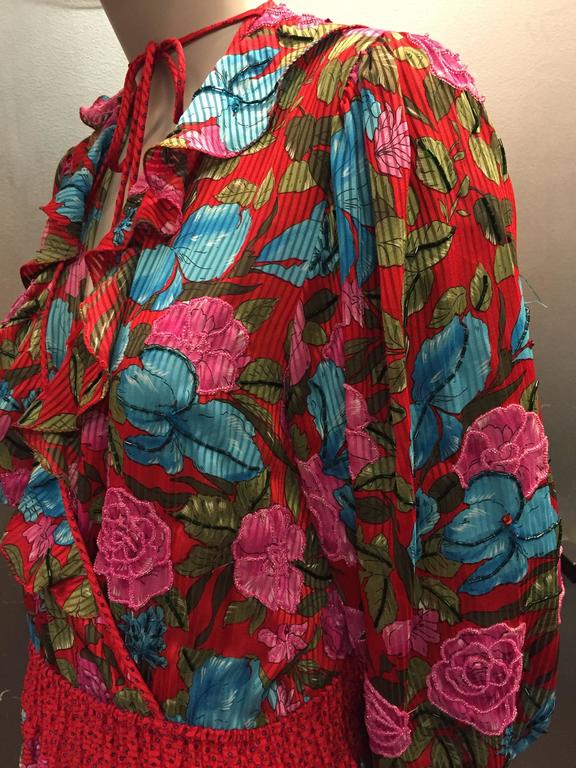 1980s Diane Frès Floral Print Georgette Peasant Gypsy Style Dress In Excellent Condition For Sale In San Francisco, CA