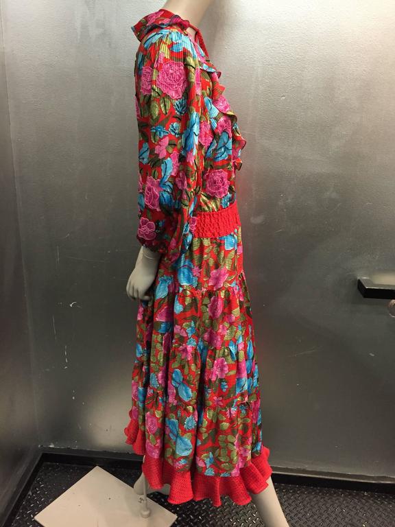 Women's 1980s Diane Frès Floral Print Georgette Peasant Gypsy Style Dress For Sale