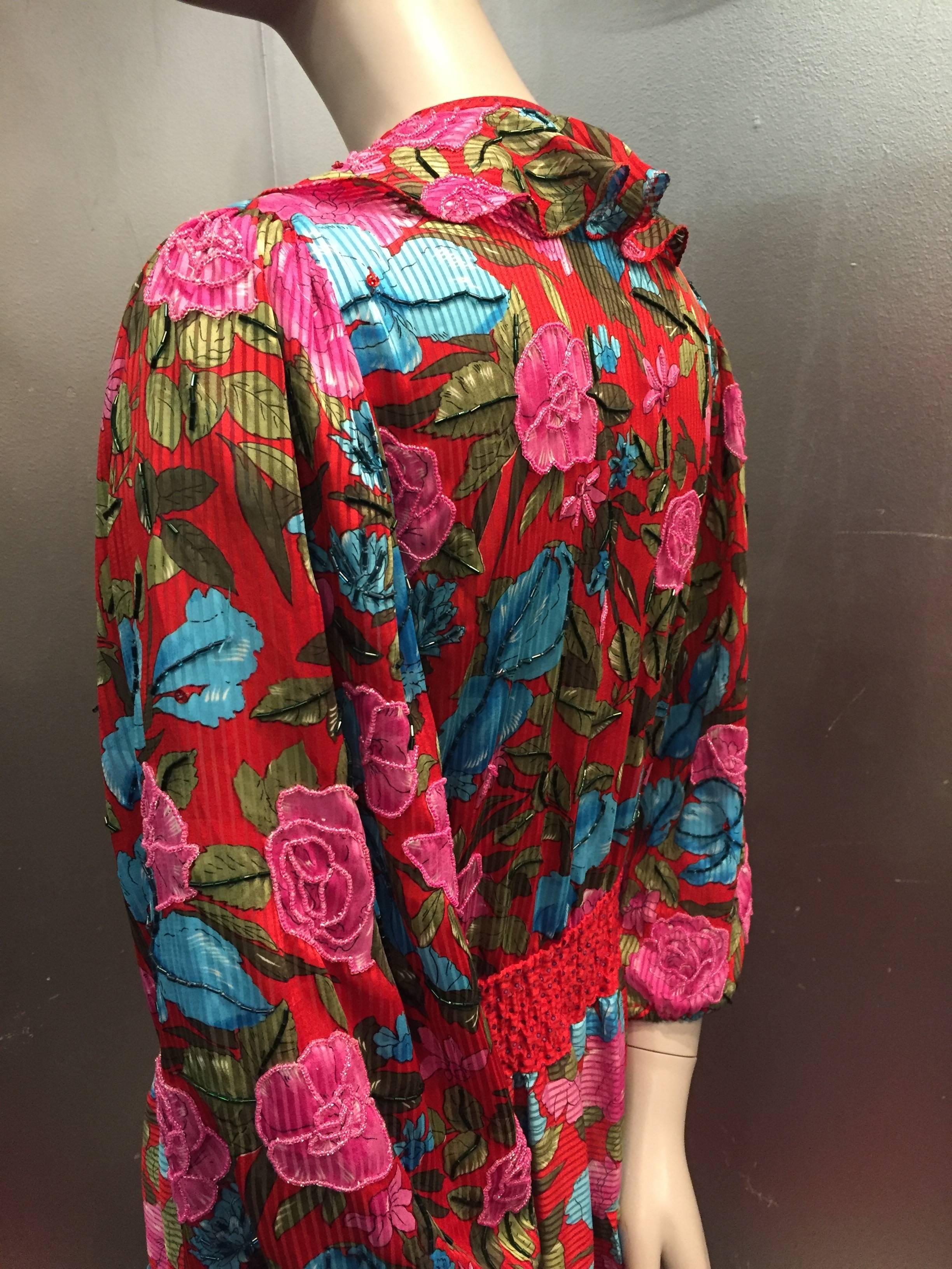 1980s Diane Frès Floral Print Georgette Peasant Gypsy Style Dress In Excellent Condition In Gresham, OR